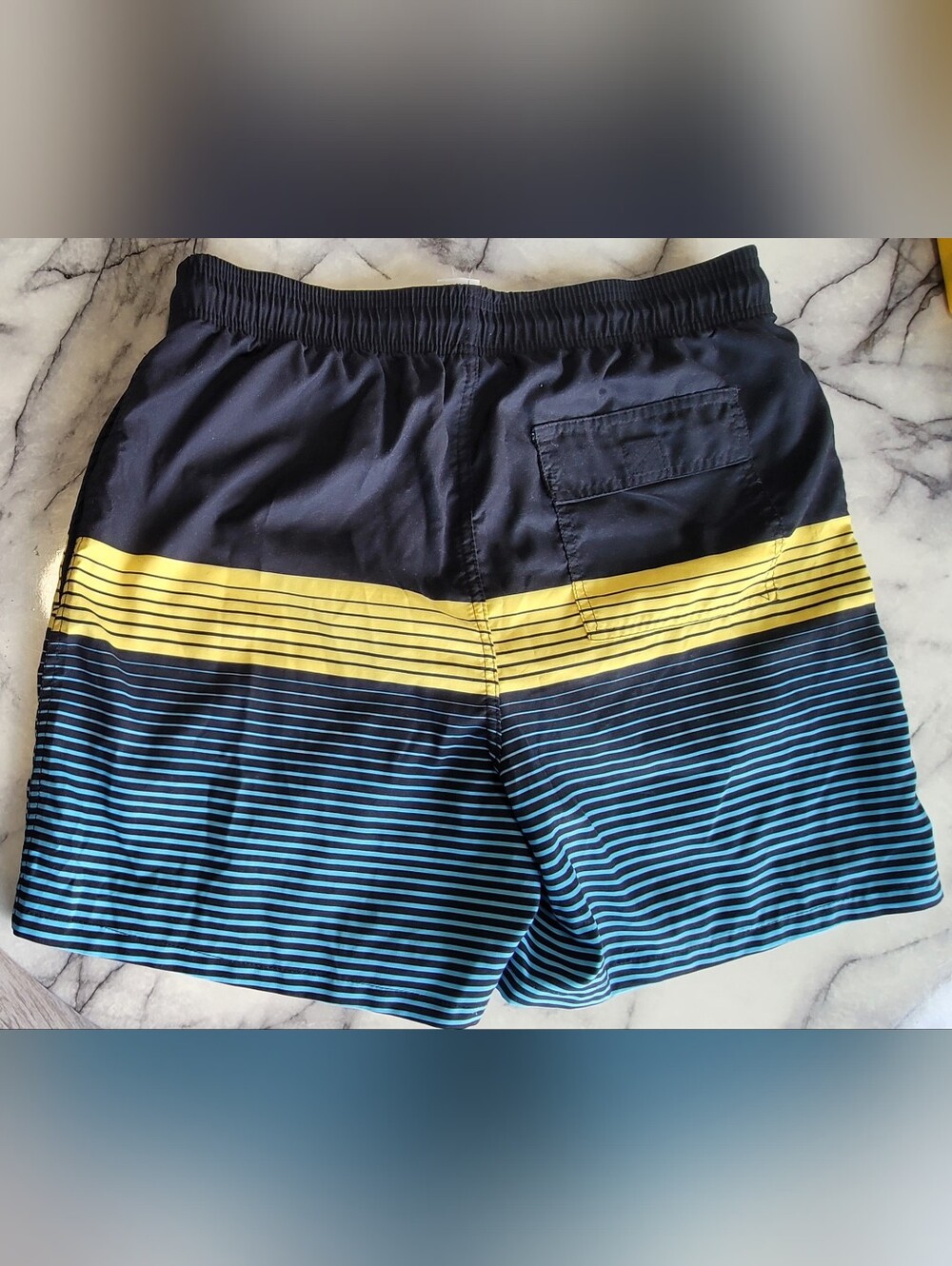 Striped Boardshorts Swim Trunks Black Yellow Blue Size M